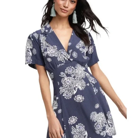 Free People | Dresses | Free People Blue Hawaii Blue Floral Print Short  Sleeve Mini Dress Small Nwot | Poshmark
